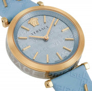 Versace V-Twist Blue Dial Blue Leather Strap Watch for Women - VELS00319