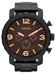 Fossil Nate Chrongraph Ion Plated Black Dial Black Steel Strap Watch for Men - JR1356