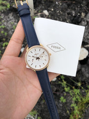 Fossil Tailor White Dial Blue Leather Strap Watch for Women - ES4394