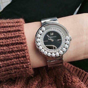 Swarovski Lovely Crystal Black Dial Silver Steel Strap Watch for Women - 1160305