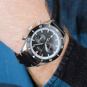 Hugo Boss Globetrotter Chronograph Black Dial Black Leather Strap Watch for Men - 1513864