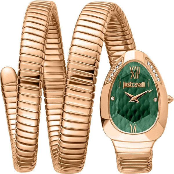 Just Cavalli Glam Evo 9 Green Dial Rose Gold Steel Strap Watch for Women - JC1L224M0055