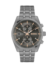 Hugo Boss Skytraveller Chronograph Gunmetal Grey Dial Grey Steel Strap Watch for Men - 1514153