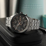 Hugo Boss Skytraveller Chronograph Gunmetal Grey Dial Grey Steel Strap Watch for Men - 1514153