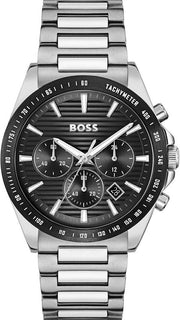 Hugo Boss Strike Chronograph Black Dial Silver Steel Strap Watch for Men - 1514290
