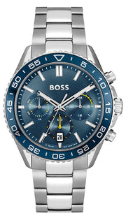 Hugo Boss Runner Chronograph Blue Dial Silver Steel Strap Watch for Men - 1514143