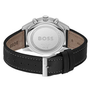 Hugo Boss Skytraveller Chronograph Silver Dial Black Leather Strap Watch for Men - 1514147
