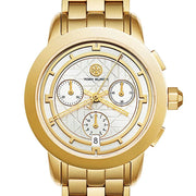 Tory Burch Classic Chronograph White Dial Gold Steel Strap Watch for Women - TBW1032