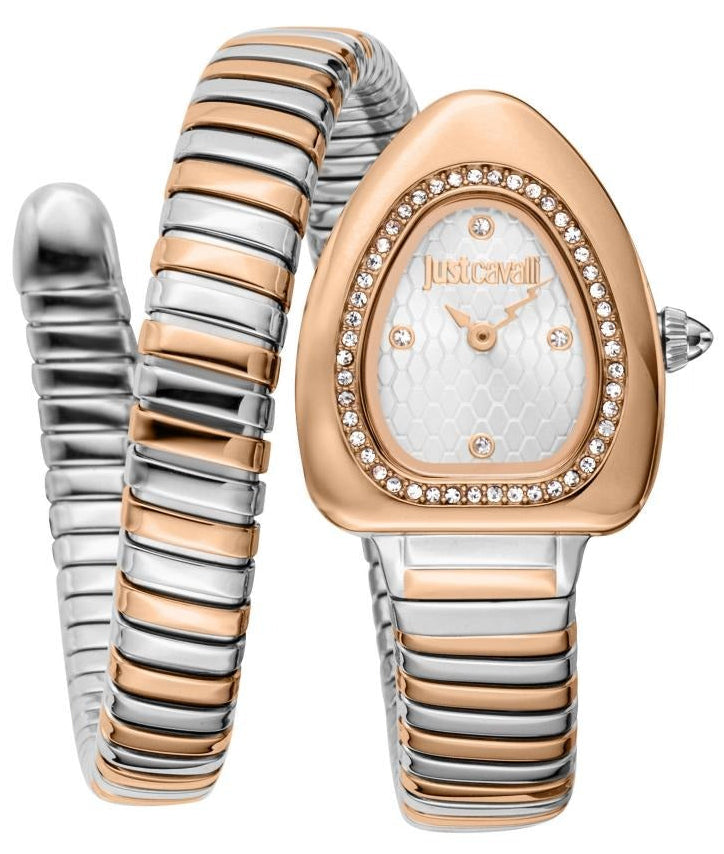 Just Cavalli Lady Snake Silver Dial Two Tone Steel Strap Watch for Women - JC1L249M0065