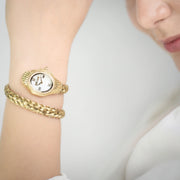 Just Cavalli Twined Mother of Pearl Dial Gold Steel Strap Watch for Women - JC1L305M0025