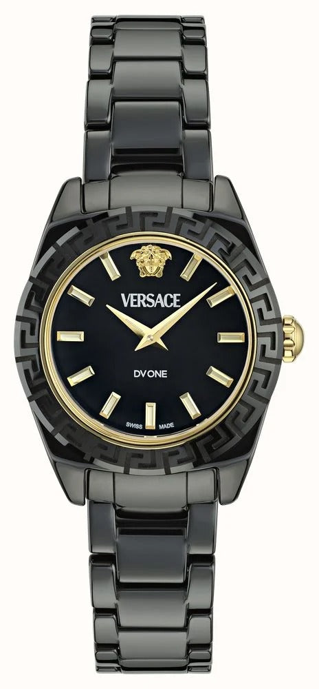 Versace DV One Mini Black Dial Black Steel Strap Watch for Women - VE9F00124