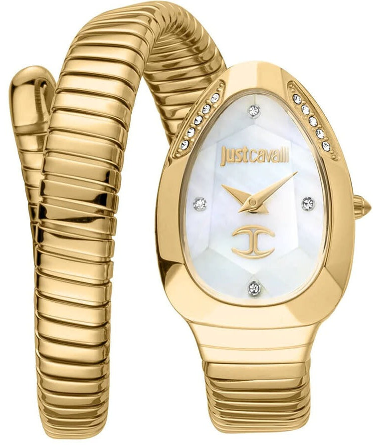 Just Cavalli Glam Evo 4 Mother of Pearl Dial Gold Steel Strap Watch for Women - JC1L229M0025