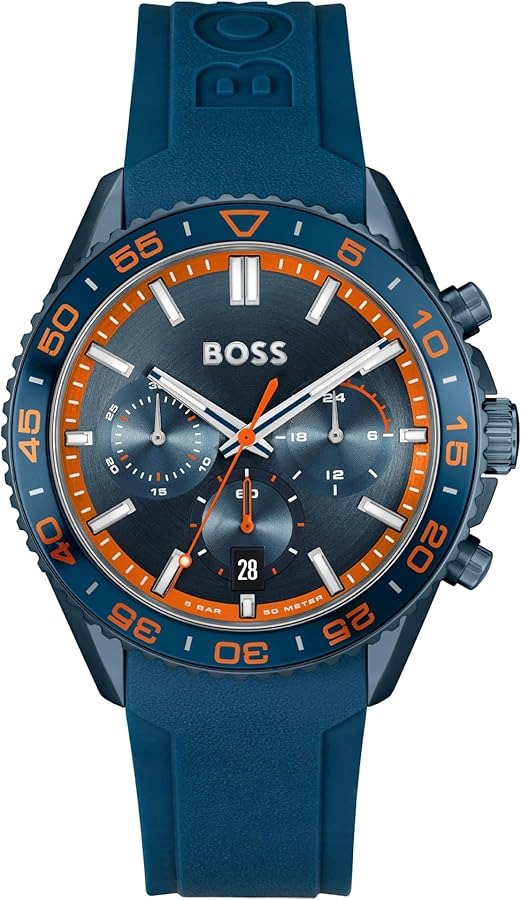 Hugo Boss Runner Chronograph Blue Dial Blue Silicone Strap Watch for Men - 1514142