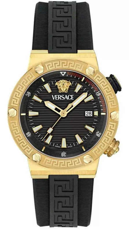 Versace Greca Logo Diver Quartz Black Dial Black Rubber Strap Watch for Men - VE8G00324