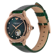 Emporio Armani Mia Meccanico Mother of Pearl Dial Green Leather Strap Watch for Women - AR60073