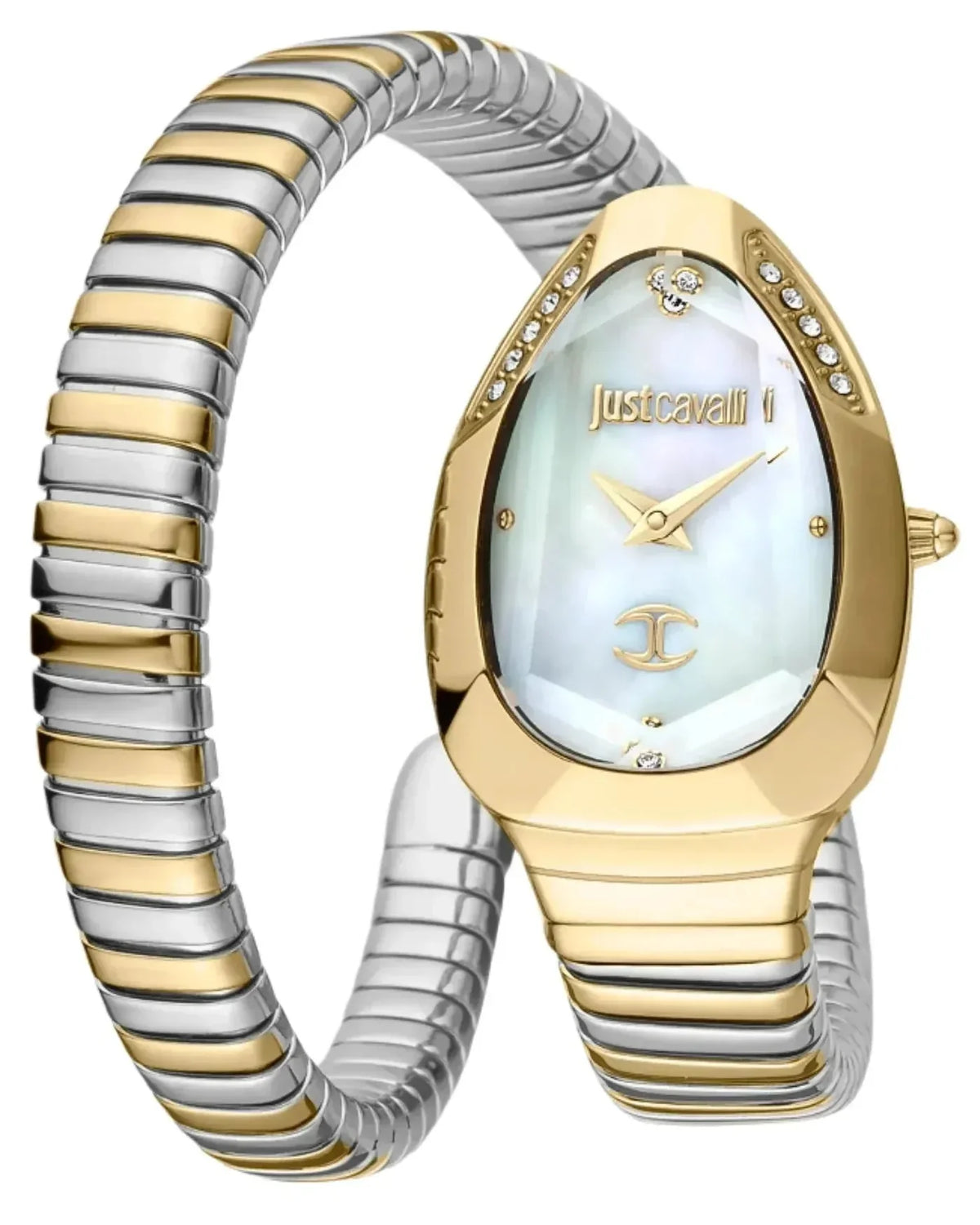 Just Cavalli Serpente Metallica Mother of Pearl Dial Two Tone Steel Strap Watch for Women - JC1L208M0065