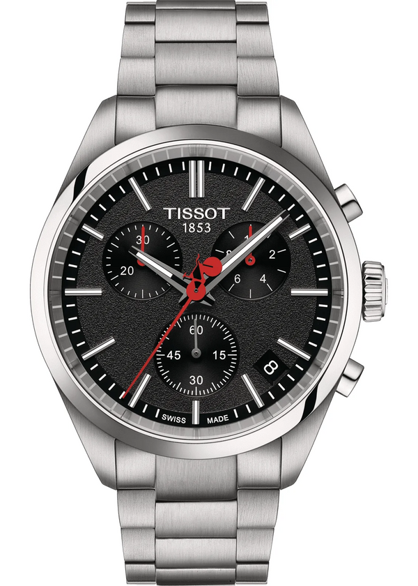 Tissot PR 100 Vuelta Chronograph Black Dial Silver Steel Strap Watch for Men - T150.417.11.051.01