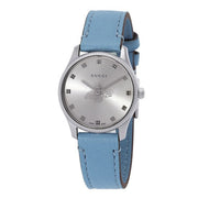 Gucci G Timeless Silver Dial Blue Leather Strap Watch for Women - YA1265039