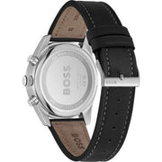 Hugo Boss Skytraveller Chronograph Silver Dial Black Leather Strap Watch for Men - 1514147