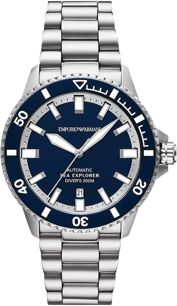 Emporio Armani Sea Explorer Blue Dial Silver Steel Strap Watch for Men - AR60087