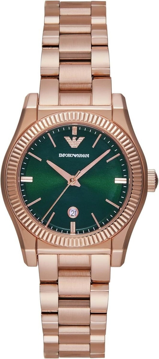 Emporio Armani Federica Analog Green Dial Rose Gold Steel Strap Watch for Women - AR11639