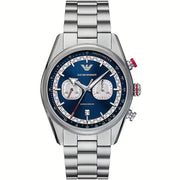 Emporio Armani Racer Chronograph Blue Dial Silver Steel Strap Watch for Men - AR11676