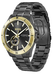 Hugo Boss Troper Chronograph Automatic Black Dial Black Steel Strap Watch for Men - 1514203