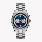 Emporio Armani Racer Chronograph Blue Dial Silver Steel Strap Watch for Men - AR11676