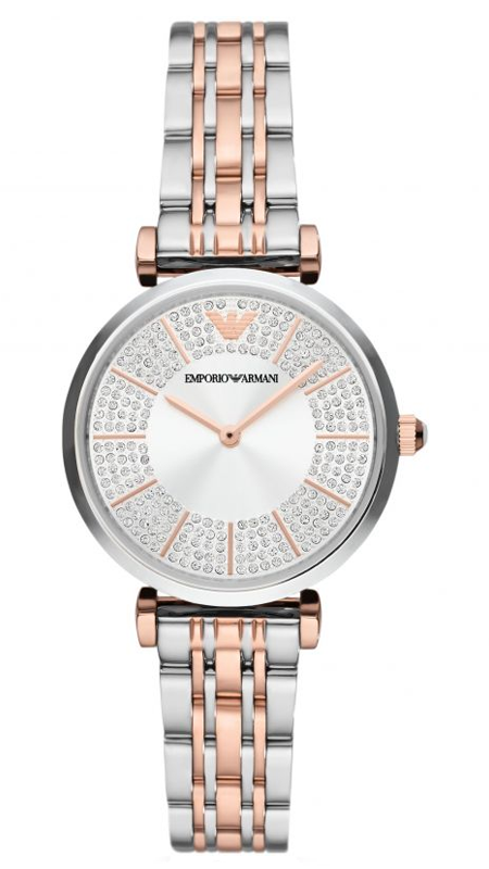 Emporio Armani Gianni T Bar Silver Dial Two Tone Steel Strap Watch for Women - AR11537