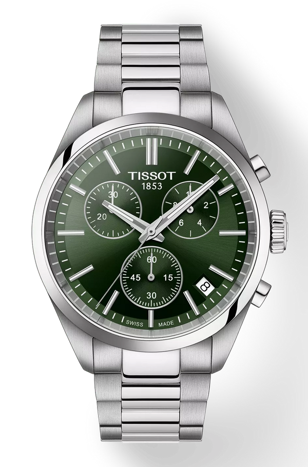 Tissot PR 100 Chronograph Green Dial Silver Steel Strap Watch for Men - T150.417.11.091.00