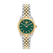 Versace V-Code Analog Green Dial Two Tone Steel Strap Watch for Women - VE8I00424