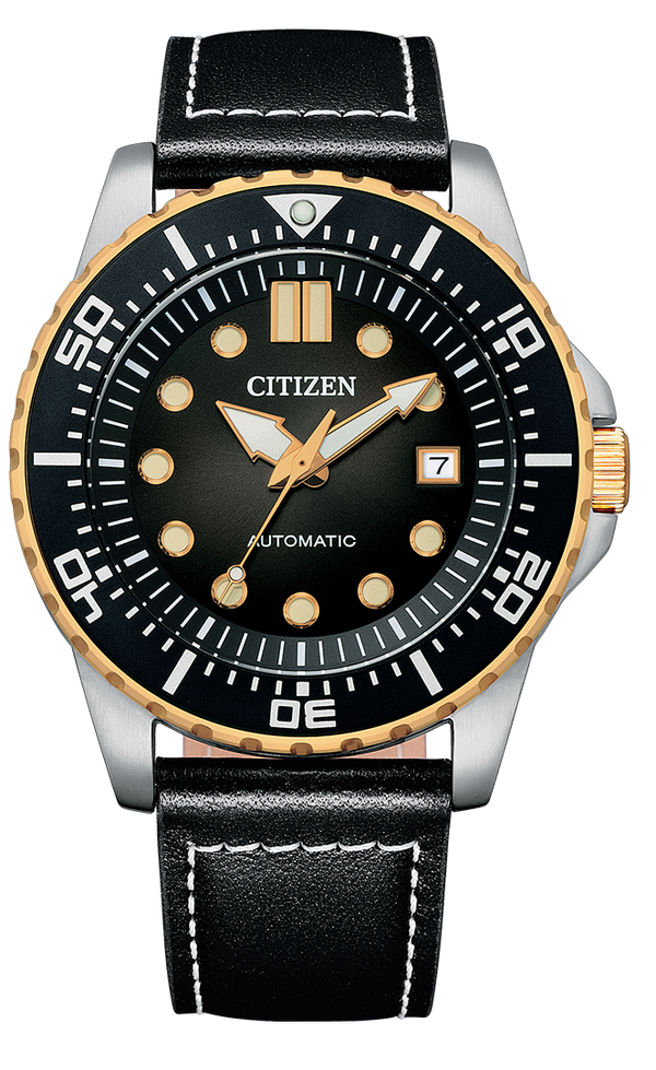 Citizen Mechanical Automatic Black Dial Black Leather Strap Watch for Men - NJ0176-10E