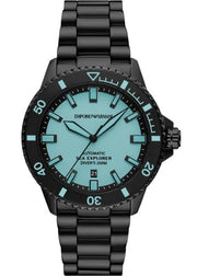 Emporio Armani Sea Explorer Turquoise Blue Dial Black Steel Strap Watch for Men - AR60084