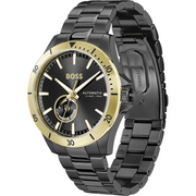 Hugo Boss Troper Chronograph Automatic Black Dial Black Steel Strap Watch for Men - 1514203