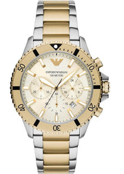 Emporio Armani World Explorer Chronograph Cream Dial Two Tone Steel Strap Watch for Men - AR11606