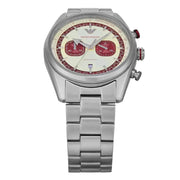Emporio Armani Racer Chronograph White Dial Silver Steel Strap Watch for Men - AR11645
