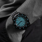Emporio Armani Sea Explorer Turquoise Blue Dial Black Steel Strap Watch for Men - AR60084