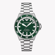 Emporio Armani Sea Explorer Green Dial Silver Steel Strap Watch for Men - AR60080