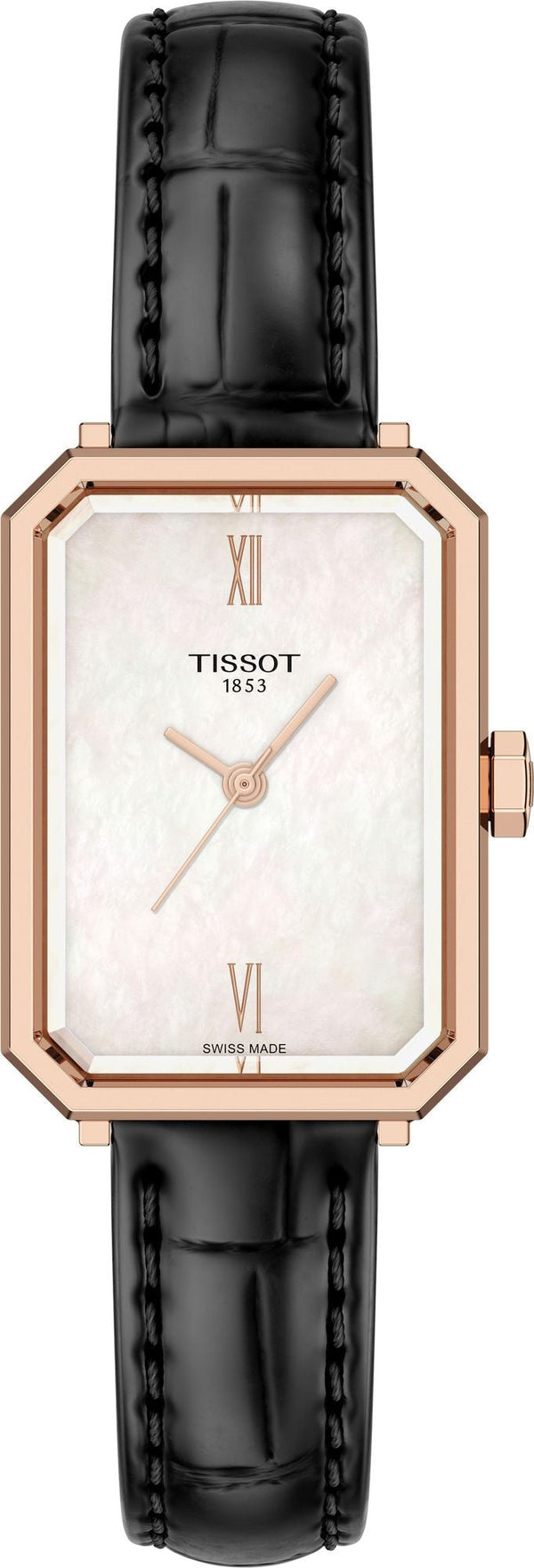 Tissot SRV White Mother of Pearl Dial Black Leather Strap Watch for Women - T160.110.36.113.00