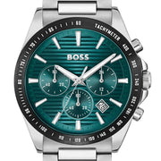 Hugo Boss Strike Chronograph Green Dial Silver Steel Strap Watch for Men - 1514241