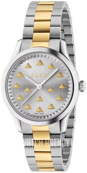Gucci G Timeless 18K Gold Silver Dial Two Tone Steel Strap Watch for Women - YA1265032