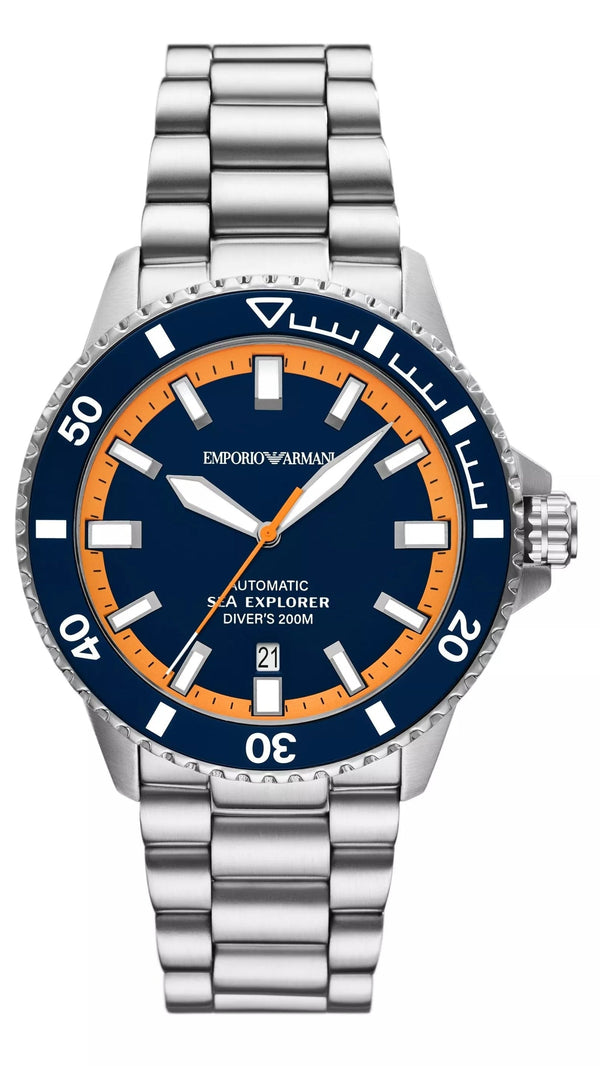 Emporio Armani Sea Explorer Blue Dial Silver Steel Strap Watch for Men - AR60090
