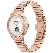 Emporio Armani Mia Meccanico Mother of Pearl Dial Rose Gold Steel Strap Watch for Women - AR60072