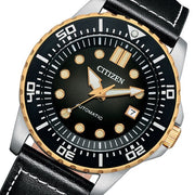 Citizen Mechanical Automatic Black Dial Black Leather Strap Watch for Men - NJ0176-10E