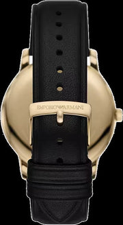 Emporio Armani Minimalist Green Dial Black Leather Strap Watch for Men - AR11601