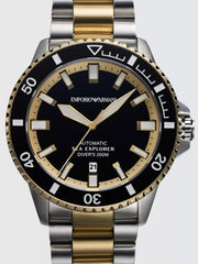 Emporio Armani Sea Explorer Black Dial Two Tone Steel Strap Watch for Men - AR60089