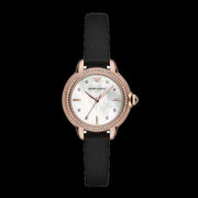 Emporio Armani Mia Mother of Pearl Dial Black Leather Strap Watch for Women - AR11598