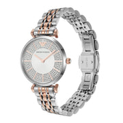 Emporio Armani Gianni T Bar Silver Dial Two Tone Steel Strap Watch for Women - AR11537