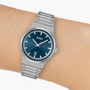 Hugo Boss Candor Blue Dial Silver Steel Strap Watch for Men - 1514076