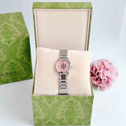Gucci G Timeless Diamonds Pink Mother of Pearl Dial Silver Steel Strap Watch for Women - YA1265025
